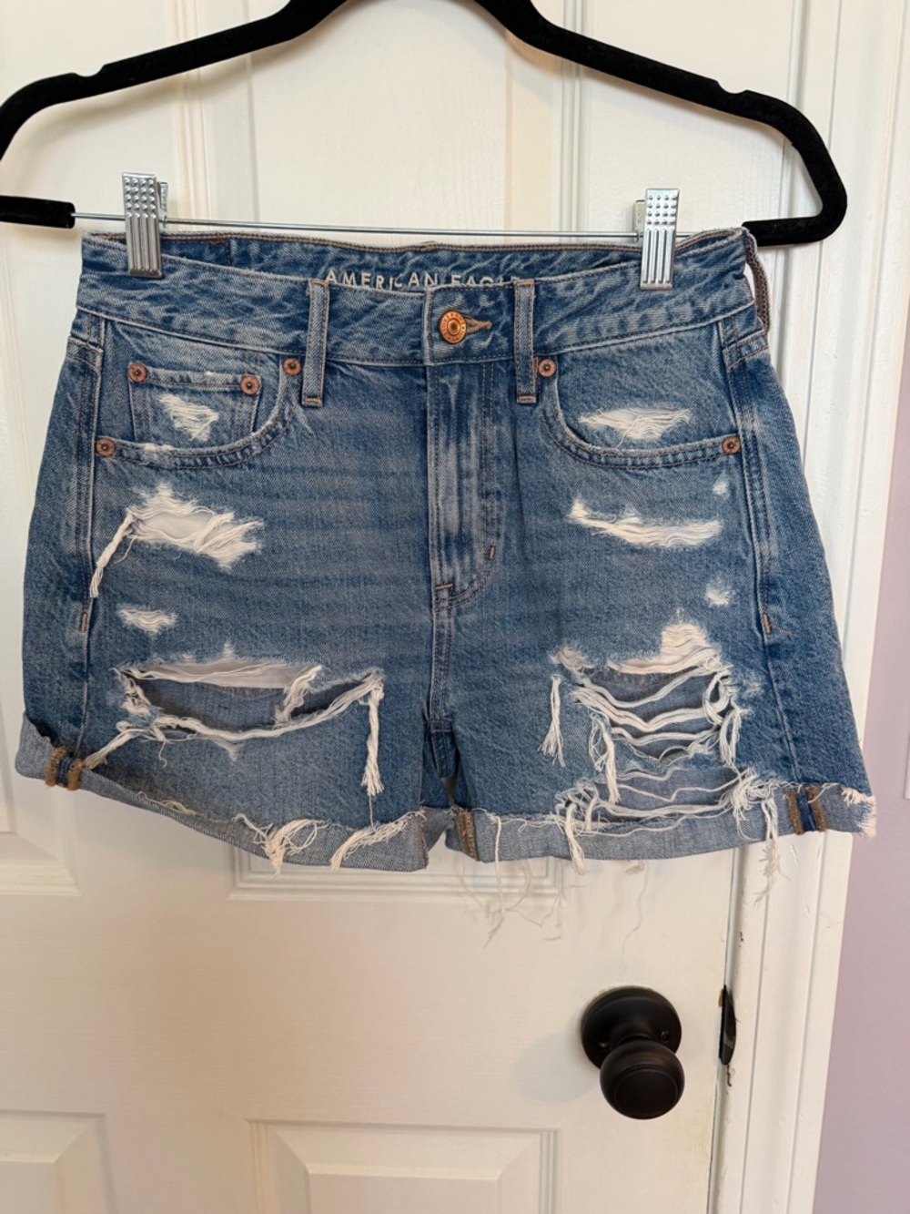 American Eagle Outfitters Ripped Light Blue Denim Jean Shorts